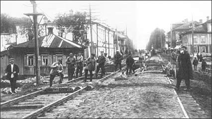 Building of a tramway in Perm in the 1920-s